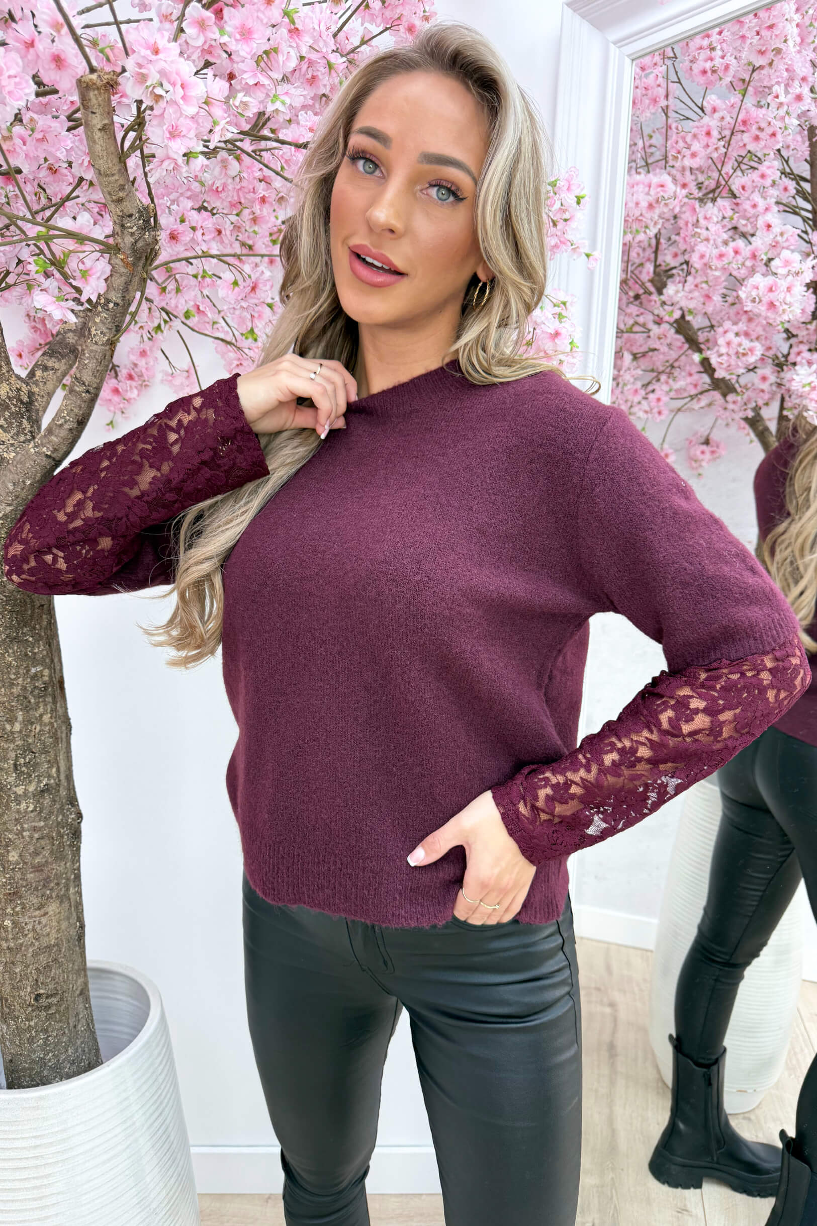 Knitted lace trui - Bordeaux