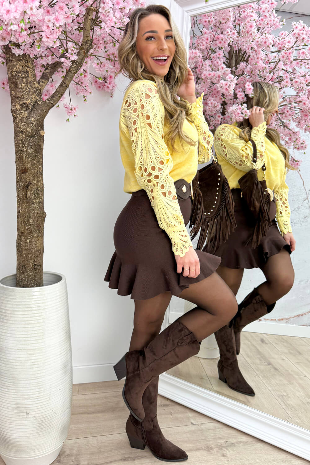 Sweetheart lace trui - Geel