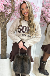 Studded soho trui - Taupe