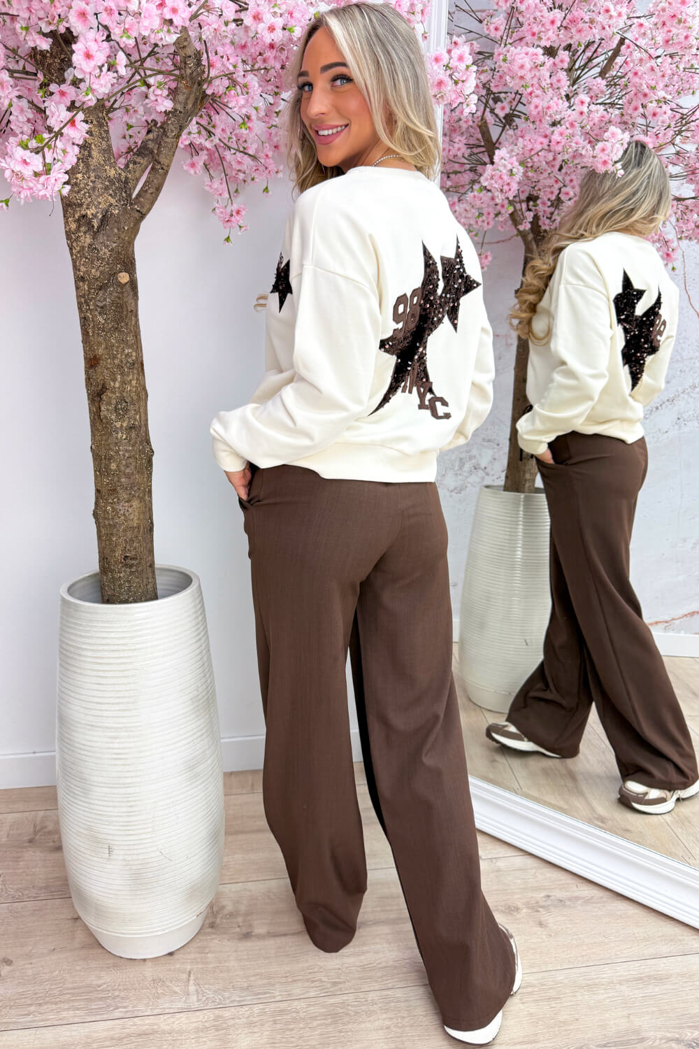 Jersey con lentejuelas y estrellas NYC 98 - Beige