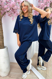 Lounge in lace comfy co-ord - Navy