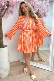 Sunny stripes cotton ibiza dress - Geel