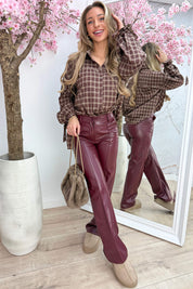Checkered bow blouse - Bordeaux