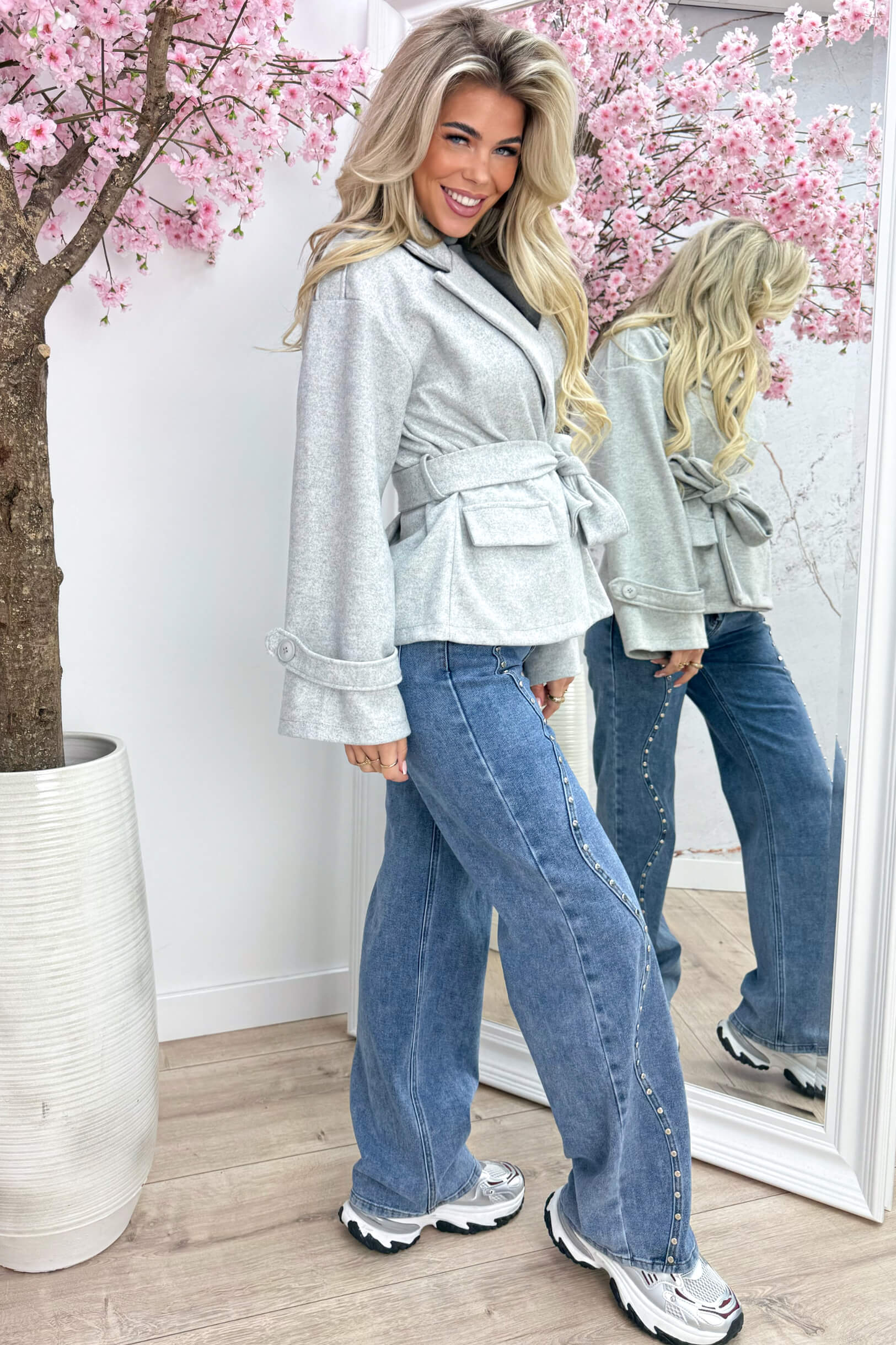 Vilt bow trenchcoat - Lt. grijs