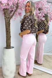 Polka puff topje - Bruin