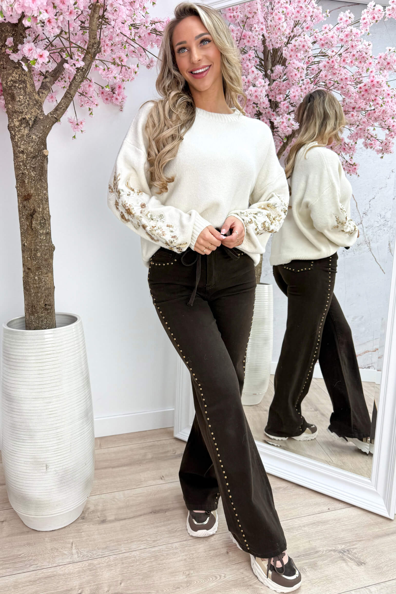 Fiore paillet trui - Beige
