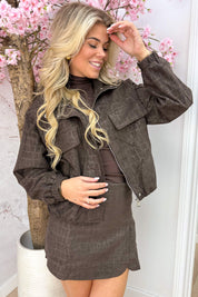 Giraffe suede look bomber - Bruin