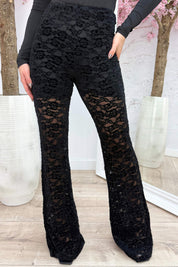 Velvet lace flair pants - Zwart
