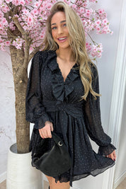 Diamond ruffle dress - Zwart