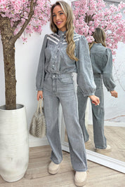 Embroidery denim blouse - Dk. grijs