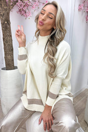 Glitters and striped ribbed trui - Lt. beige