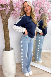 St. Tropez lace trui - Navy