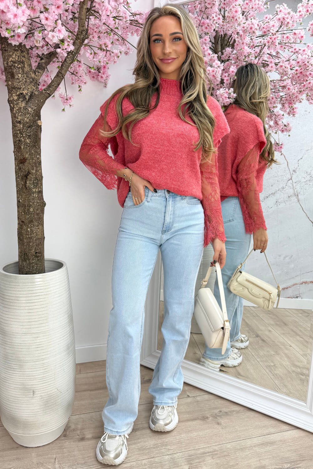 Two in one lace trui - Koraal