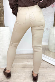 Push-up leather look pants - Beige