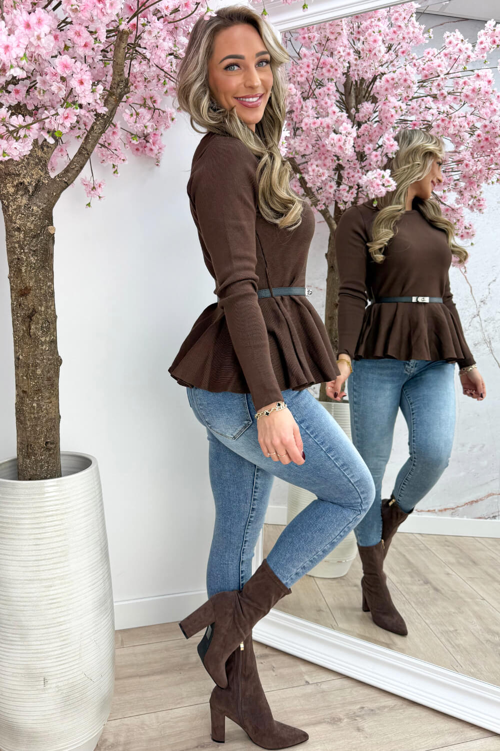 Peplum perfection topje (Incl. riem) - Bruin