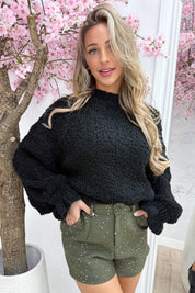 Cuddle up ruffle trui - Zwart
