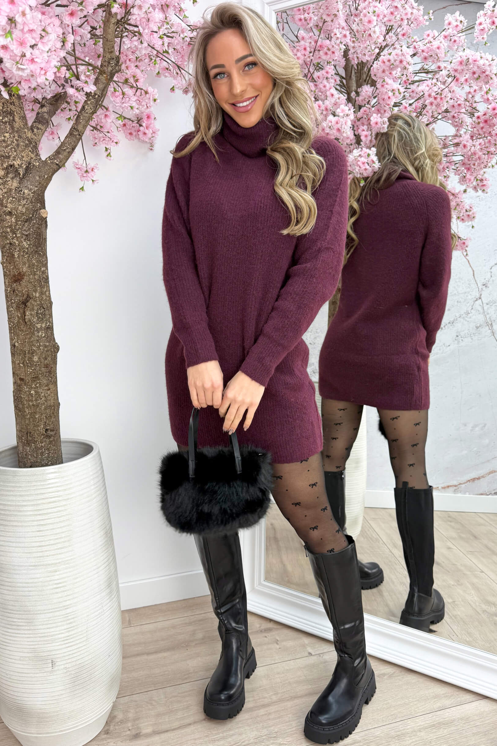 Cozy dream knitted dress - Bordeaux