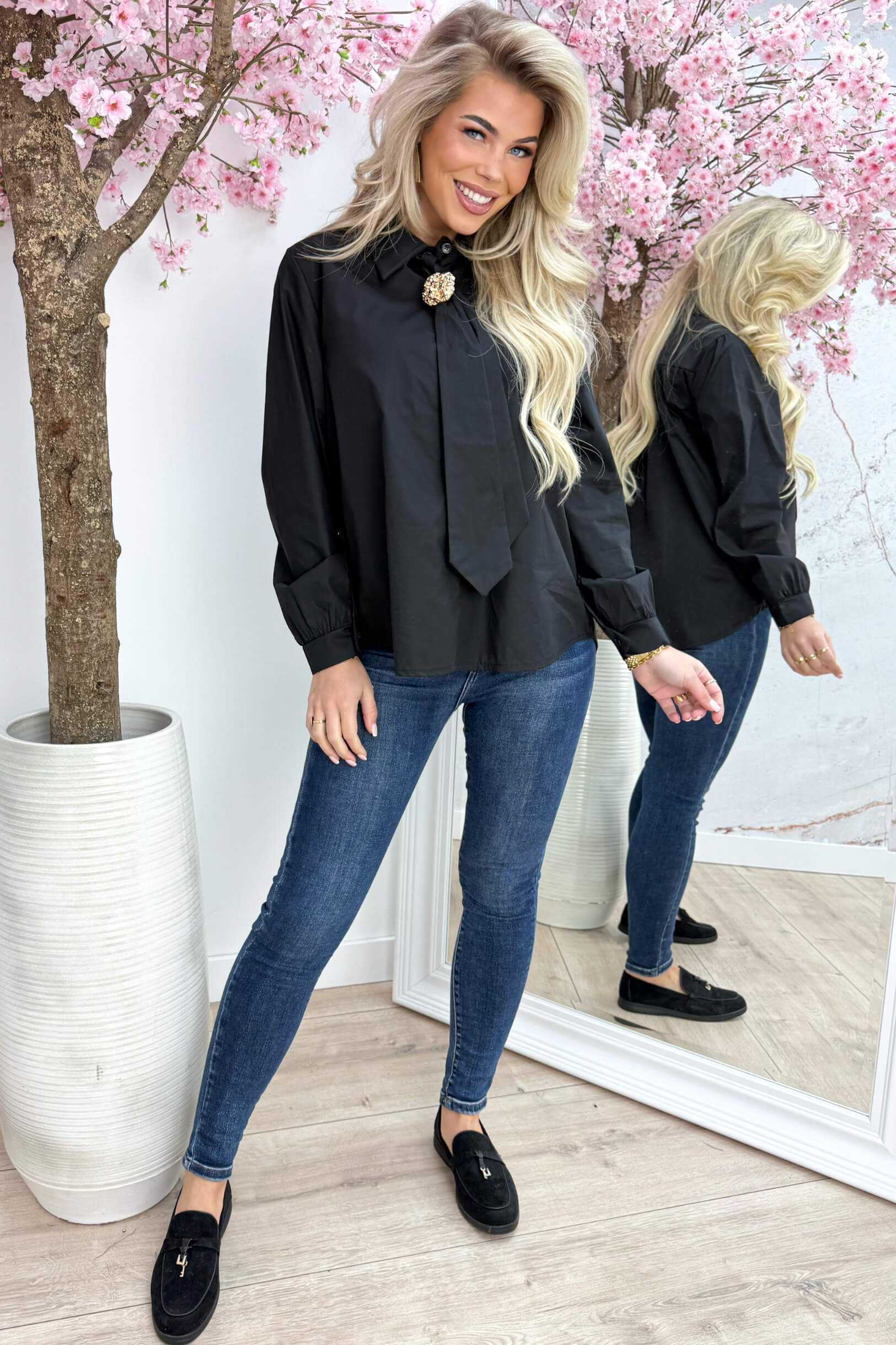 Golden broche blouse - Zwart