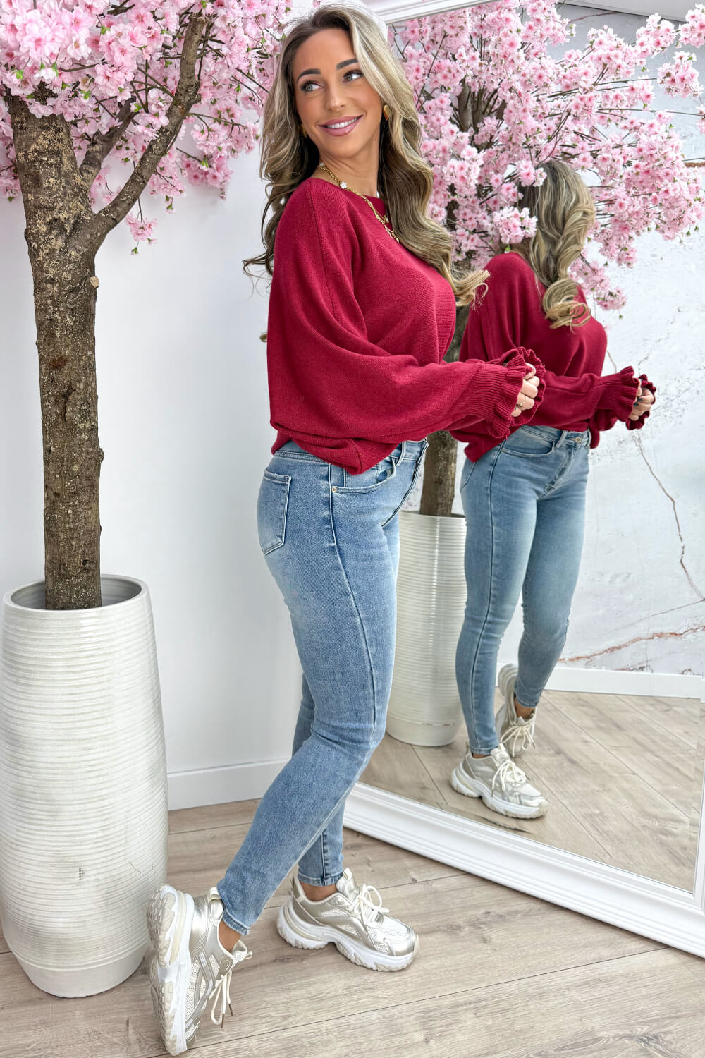 Basic ruffle trui - Bordeaux