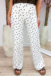 Polkadot straight leg jeans (Queen Hearts) - Wit
