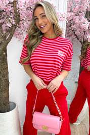 Bonjour stripe T-shirt - Rood