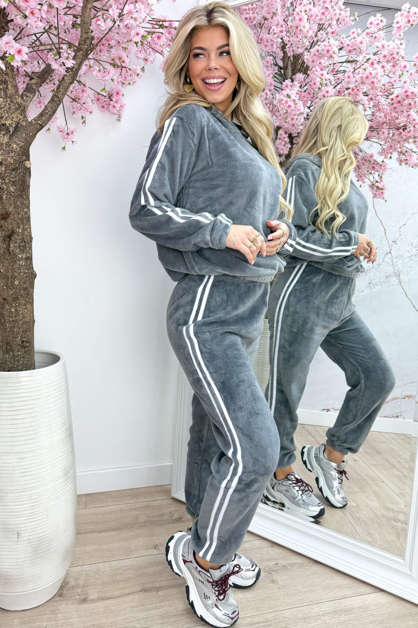 Soft striped comfy co-ord - Lt. grijs