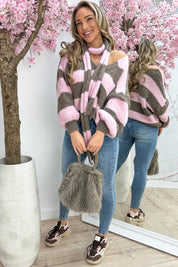 Wrapped in striped vest (incl. sjaal) - Roze