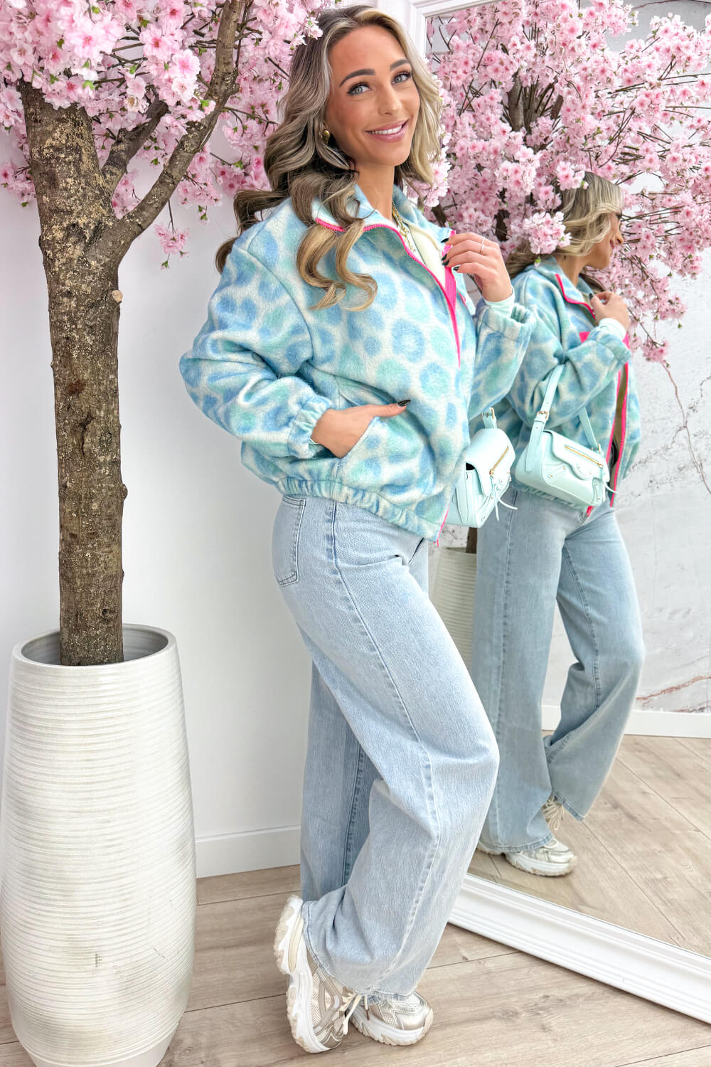 Leopard embleem vilt jacket - Sky blue