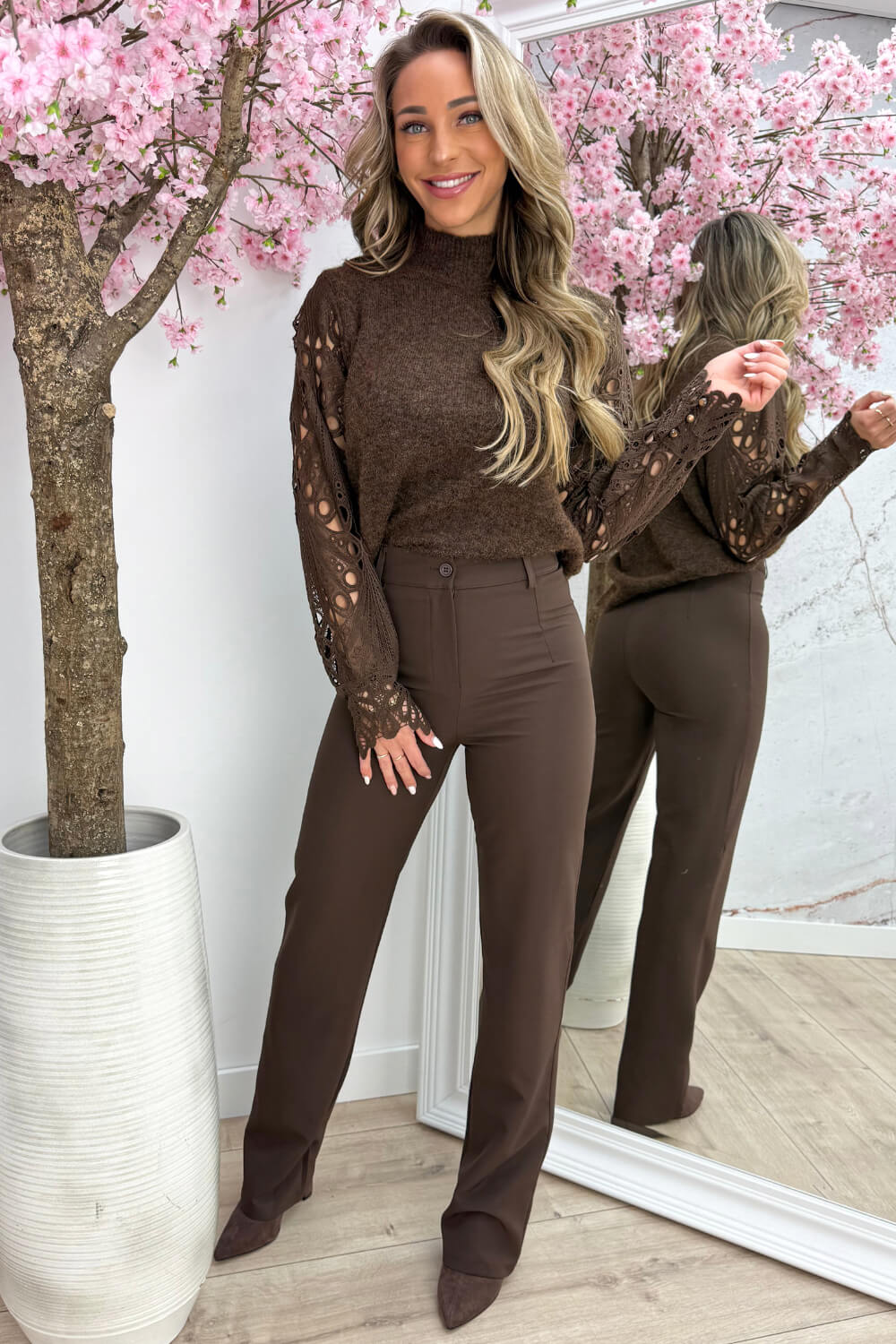 Sweetheart lace trui - Bruin