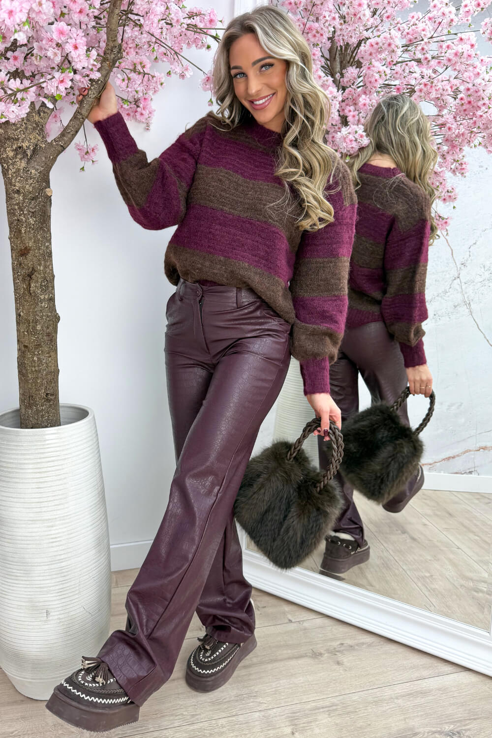 Snow is falling stripe trui - Bordeaux