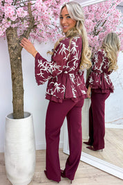 Lovely leaves ruffle topje - Bordeaux