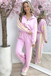 Zip it up stripe comfy co-ord - Lollypop roze