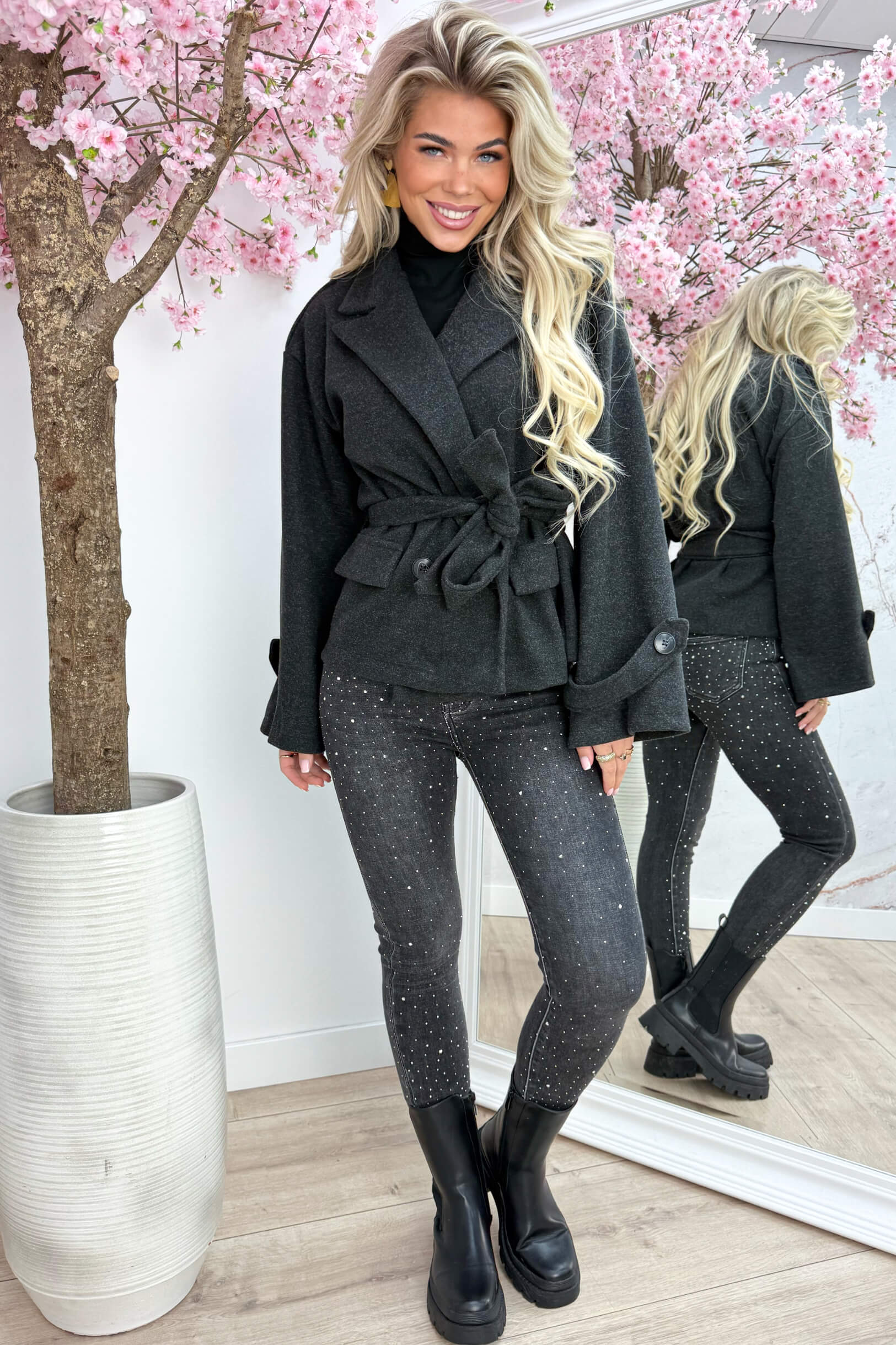 Vilt bow trenchcoat - Zwart