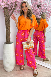 Sunny side flowy pants - Fuchsia