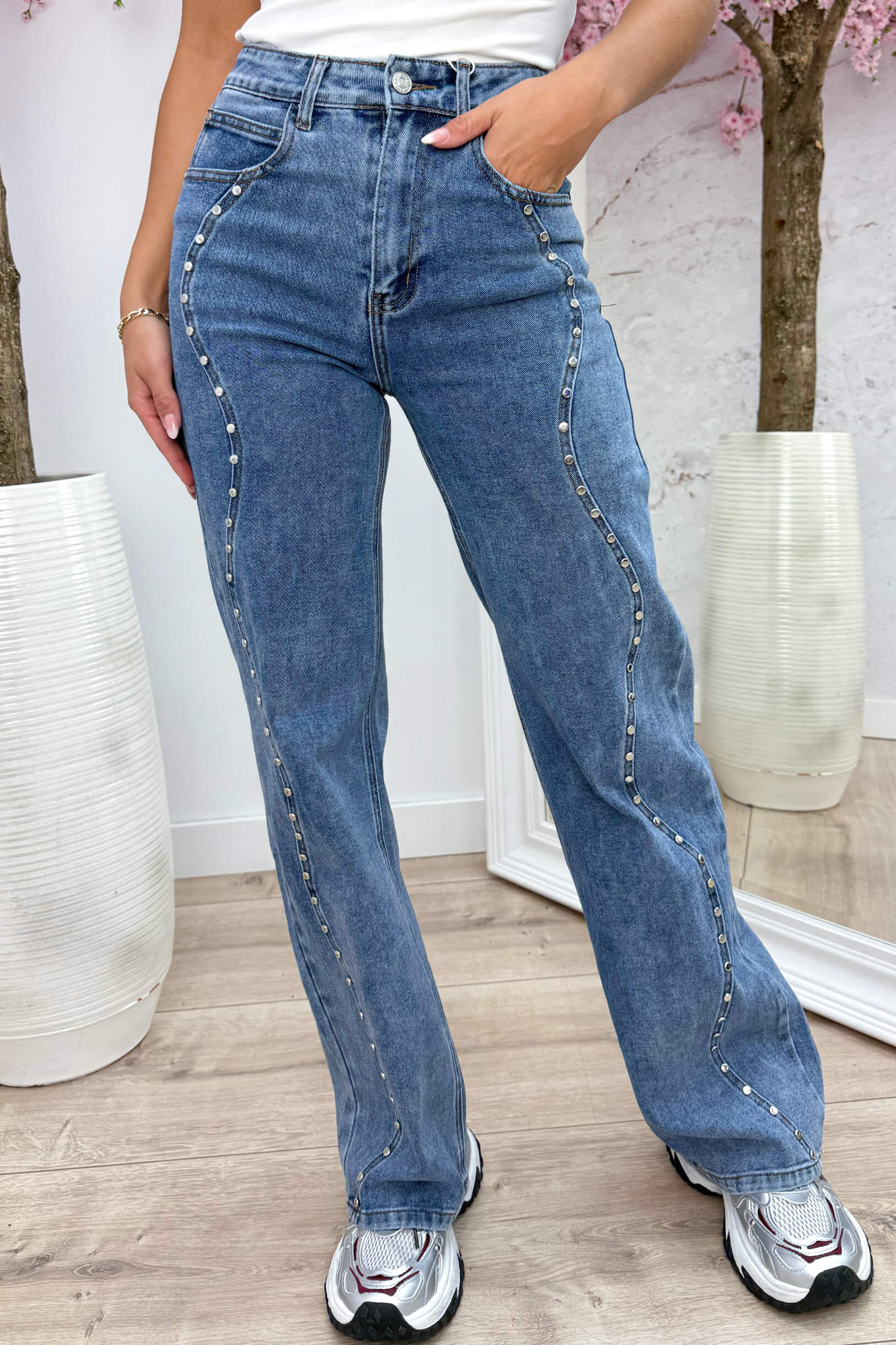 Wavy studded wide leg jeans - Jeans blue
