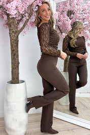 Essential off shoulder lace topje - Bruin