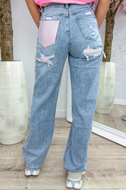 Popular diamond straight leg jeans - Roze