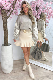 Fiore embroidery trui - Taupe