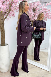 Silver hearts oversized blazer - Dk. paars