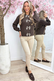 Leopard bow trui - Bruin