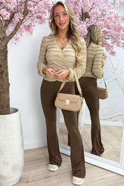 Ruffle split topje - Beige