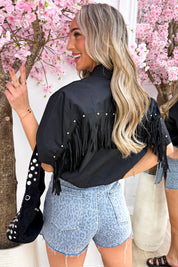 Rodeo fringe stud blouse - Zwart
