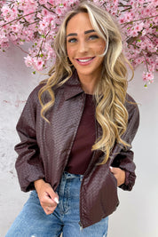Woven leather look bomber - Bordeaux