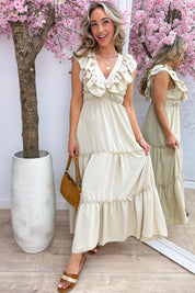 Malibu ruffle dress - Dk. beige