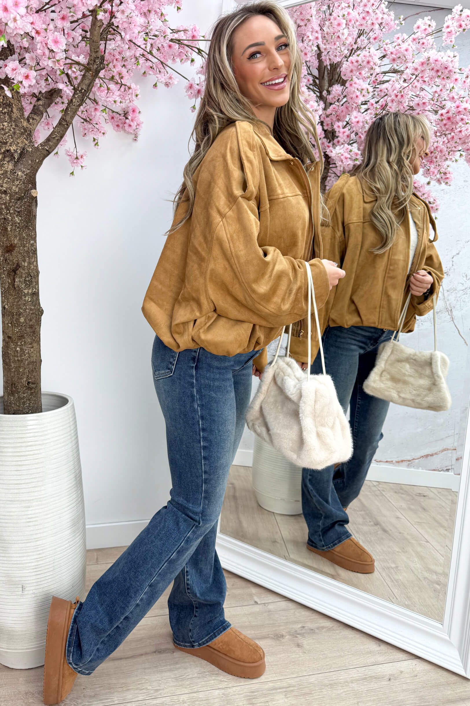 Autumn feelings suede look bomber - Camel