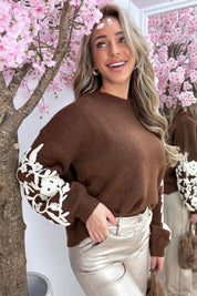 Fiore embroidery trui - Bruin
