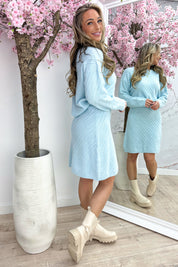 Pattern knitted trui - Sky blue