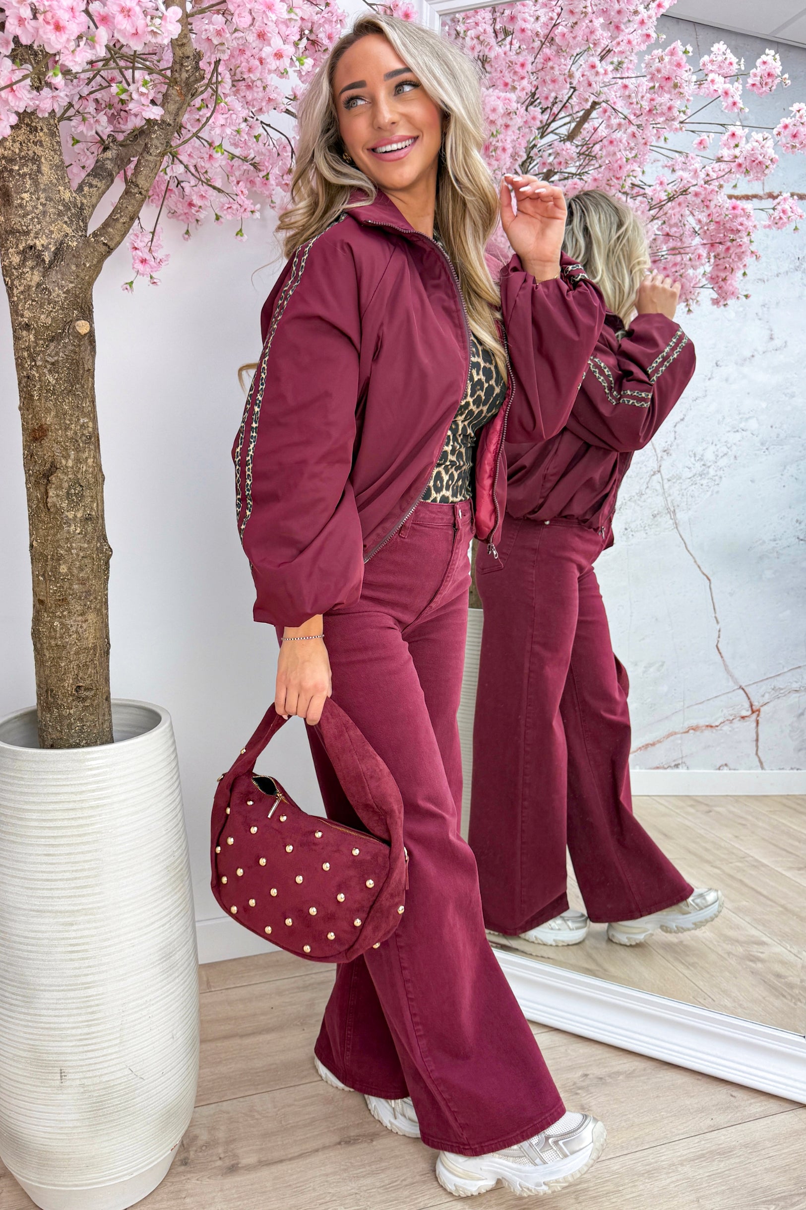 Leopard stripe bomber - Bordeaux