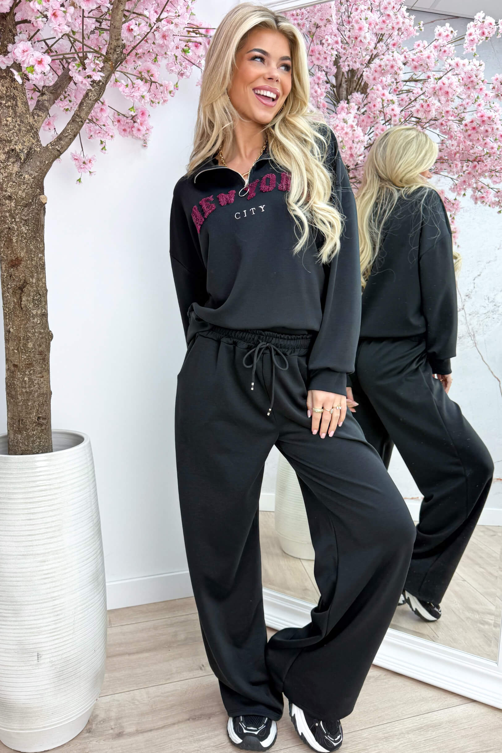 New york zipper comfy co-ord - Zwart