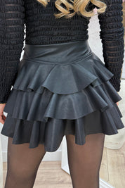 Leather look layered skort - Zwart